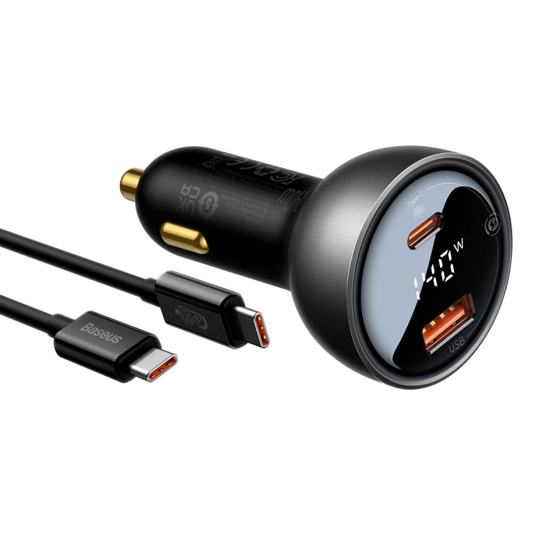 Incarcator Auto Cu Cablu USB-C Baseus, 140W, 5A, 1 x USB-A - 1 x USB-C, Negru CGZX070001
