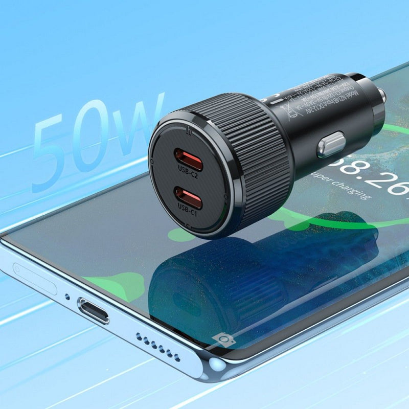 Incarcator Auto HOCO NZ14B, 50W, 3A, 2 x USB-C