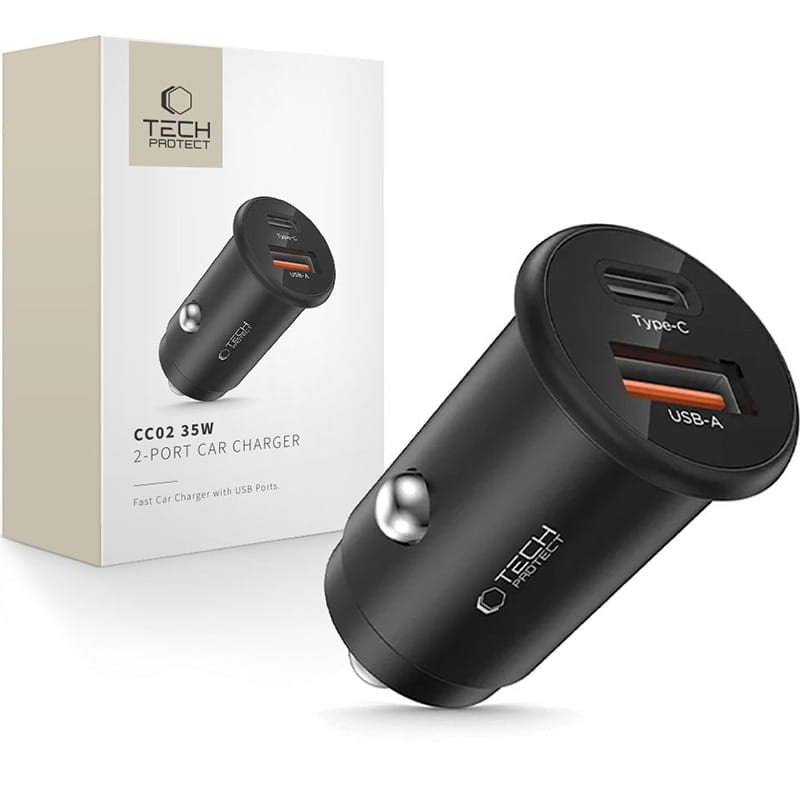 Incarcator Auto Tech-Protect CC02, 35W, 3A, 1 x USB-A - 1 x USB-C