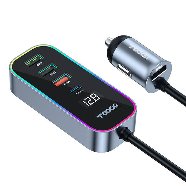 Incarcator Auto Toocki 4A+1C, 105W, 3A, 1 x USB-C - 4 x USB-A, Negru TCC4A 1C-XC0G