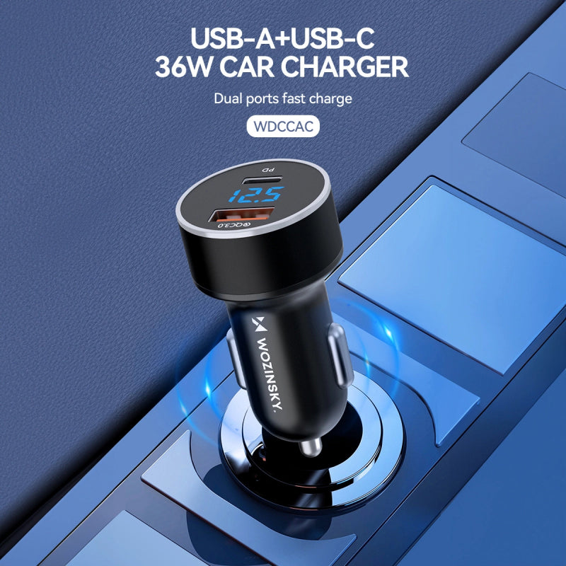 Incarcator Auto WZK WDCCAC, 36W, 3A, 1 x USB-A - 1 x USB-C