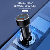 Incarcator Auto WZK WDCCAC, 36W, 3A, 1 x USB-A - 1 x USB-C
