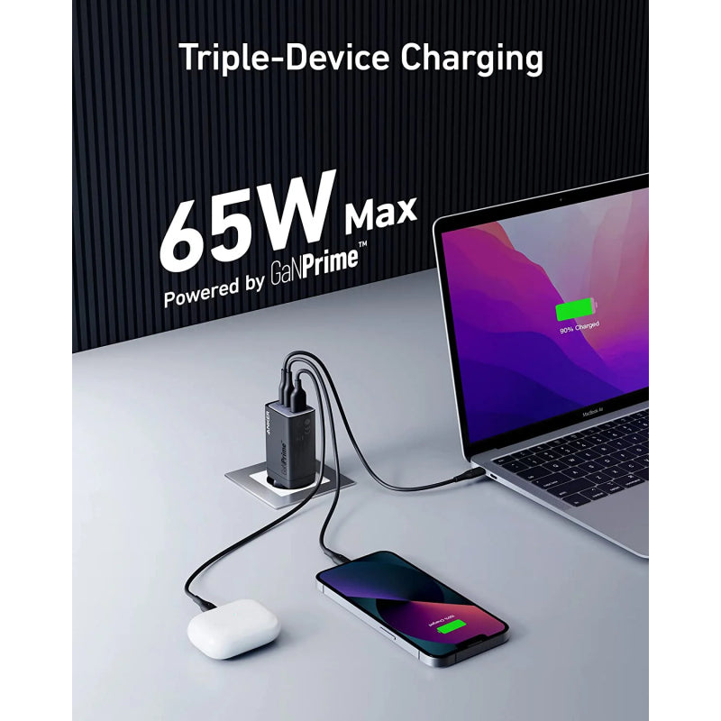 Incarcator Retea Anker 735 GaNPrime III, 65W, 3A, 1 x USB-A - 2 x USB-C, Negru A2668311