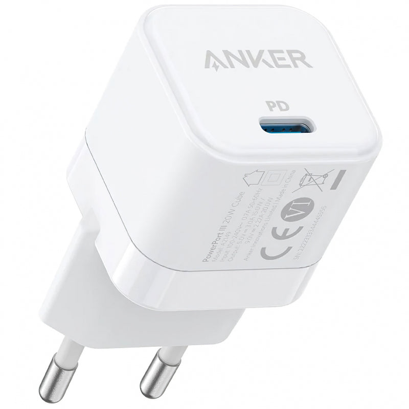 Incarcator Retea Anker PowerPort III Cube, 20W, 3A, 1 x USB-C, Alb A2149G21