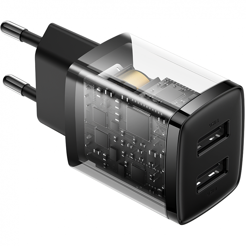 Incarcator Retea Baseus Compact, 10.5W, 2.1A, 2 x USB-A, Negru CCXJ010201