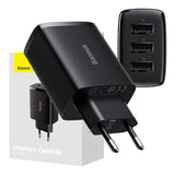 Incarcator Retea Baseus Compact 3U, 17W, 2.1A, 3 x USB-A, Negru CCXJ020101