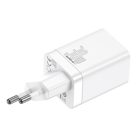 Incarcator Retea Baseus Super Si Pro, 30W, 3A, 1 x USB-A - 1 x USB-C, Alb  CCSUPP-E02