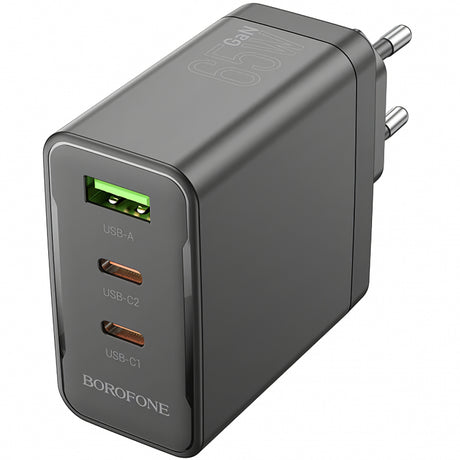 Incarcator Retea Borofone BN12, 65W, 5A, 1 x USB-A - 2 x USB-C