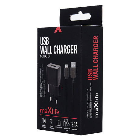 Incarcator Retea Cu Cablu microUSB MaXlife MXTC-01, 10.5W, 2.1A, 1 x USB-A