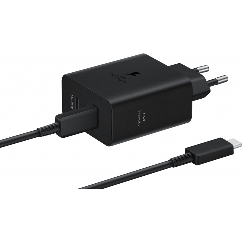 Incarcator Retea Cu Cablu USB-C Samsung, 50W, 3A, 2 x USB-C, Negru EP-T5020XBEGEU