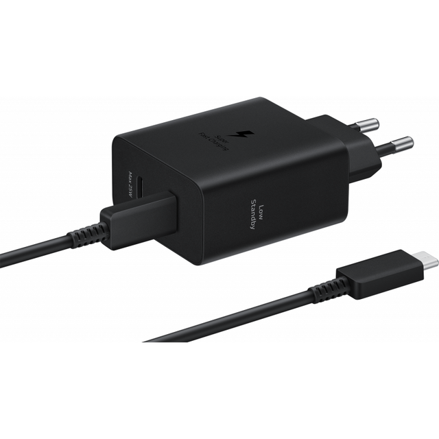 Incarcator Retea Cu Cablu USB-C Samsung, 50W, 3A, 2 x USB-C, Negru EP-T5020XBEGEU