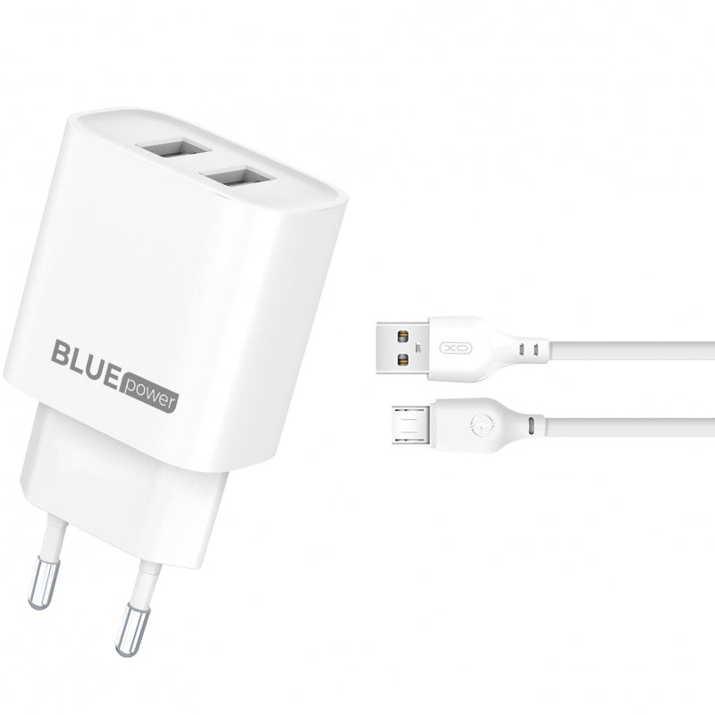 Incarcator Retea Cu Cablu microUSB Blue Power BPCE02M, 10W, 2.1A, 2 x USB-