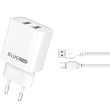 Incarcator Retea Cu Cablu microUSB Blue Power BPCE02M, 10W, 2.1A, 2 x USB-