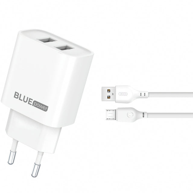 Incarcator Retea Cu Cablu microUSB Blue Power BPCE02M, 10W, 2.1A, 2 x USB-