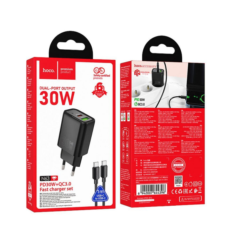 Incarcator Retea Cu Cablu USB-C HOCO N63, 30W, 3A, 1 x USB-A - 1 x USB-C