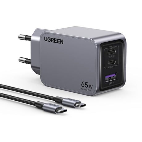 Incarcator Retea Cu Cablu USB-C UGREEN X755 Nexode Pro, 65W, 3A, 1 x USB-A - 2 x USB-C