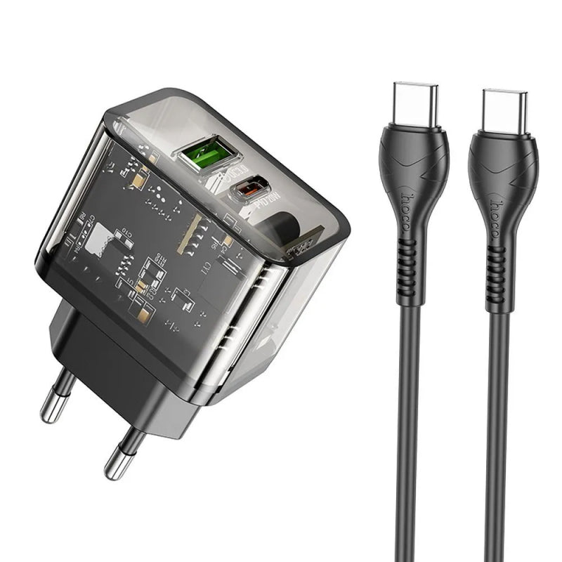 Incarcator Retea Cu Cablu USB-C HOCO N34, 20W, 3A, 1 x USB-A - 1 x USB-C