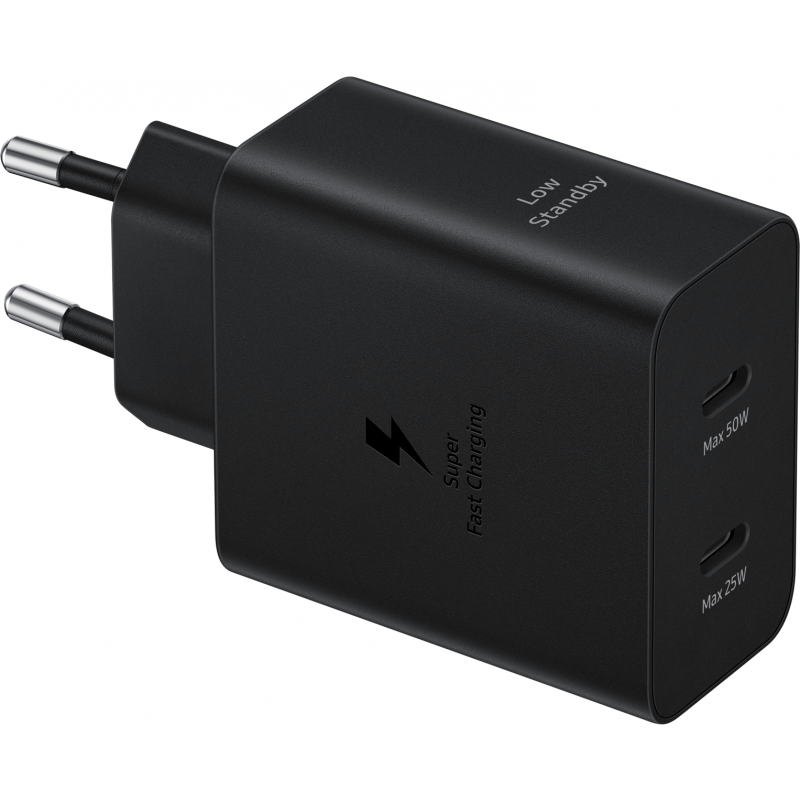 Incarcator Retea Cu Cablu USB-C Samsung, 50W, 3A, 2 x USB-C, Negru EP-T5020XBEGEU