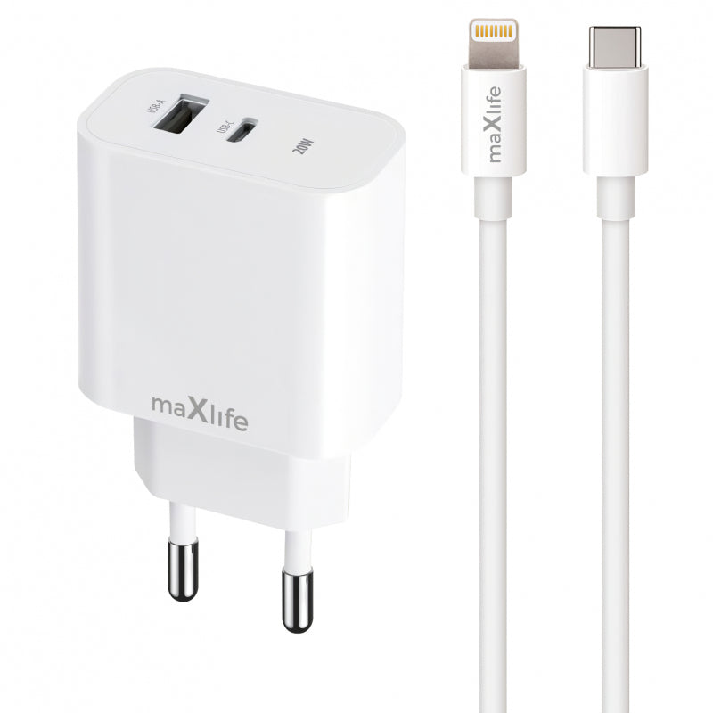 Incarcator Retea Cu Cablu Lightning MaXlife MXTC-06-20AC, 20W, 3A, 1 x USB-A - 1 x USB-C