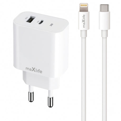 Incarcator Retea Cu Cablu Lightning MaXlife MXTC-06-20AC, 20W, 3A, 1 x USB-A - 1 x USB-C