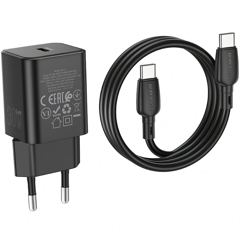 Incarcator Retea Cu Cablu USB-C Borofone BN13 Safety, 30W, 3A, 1 x USB-C
