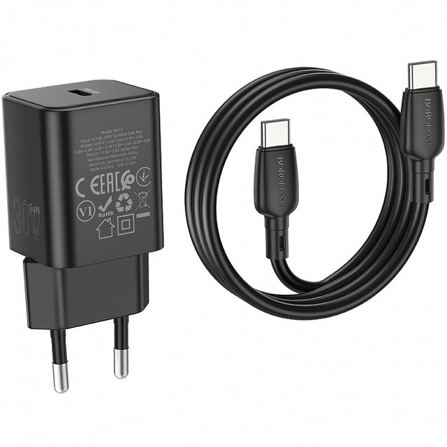 Incarcator Retea Cu Cablu USB-C Borofone BN13 Safety, 30W, 3A, 1 x USB-C