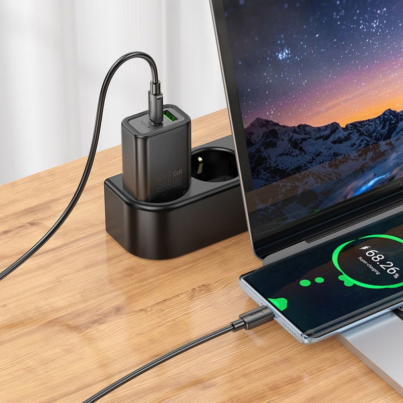 Incarcator Retea Cu Cablu USB-C HOCO N63, 30W, 3A, 1 x USB-A - 1 x USB-C