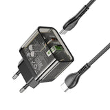 Incarcator Retea Cu Cablu USB-C HOCO N34, 20W, 3A, 1 x USB-A - 1 x USB-C