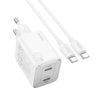 Incarcator Retea Cu Cablu USB-C HOCO N42, 45W, 3A, 2 x USB-C