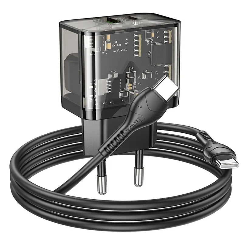 Incarcator Retea Cu Cablu USB-C HOCO N34, 20W, 3A, 1 x USB-A - 1 x USB-C