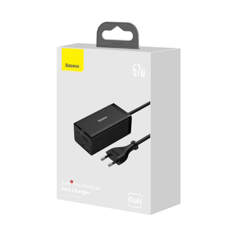 Incarcator Retea Cu Cablu USB-C Baseus GaN5 Pro, 67W, 3.35A, 1 x HDMI - 1 x USB-A - 2 x USB-C, Negru CCGP110201