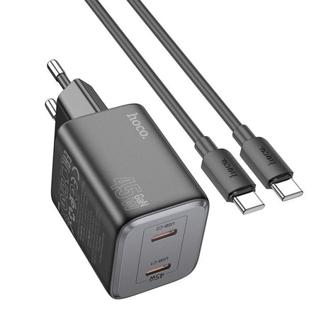 Incarcator Retea Cu Cablu USB-C HOCO N42, 45W, 3A, 2 x USB-C