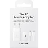 Incarcator Retea cu Cablu USB-C Samsung, 15W, 2A, 1 x USB-C, Alb EP-T1510XWEGEU