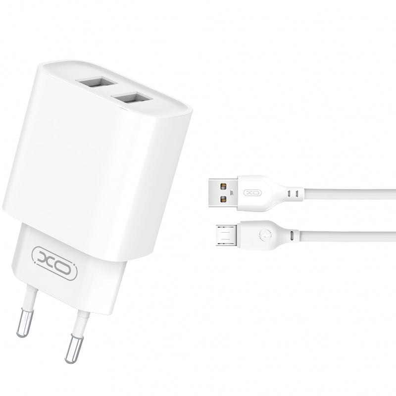 Incarcator Retea Cu Cablu microUSB XO Design CE02C, 10.5W, 2.1A, 2 x USB-