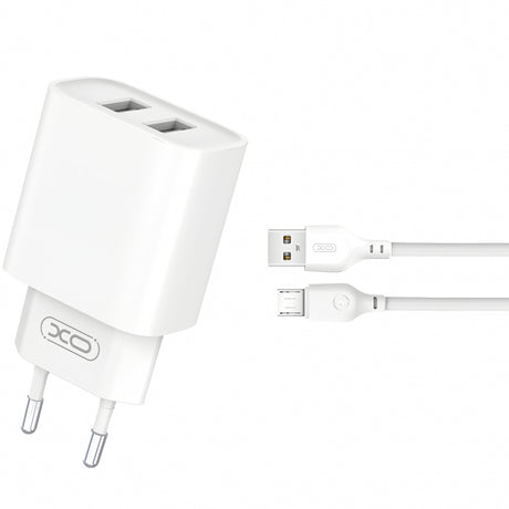 Incarcator Retea Cu Cablu microUSB XO Design CE02C, 10.5W, 2.1A, 2 x USB-