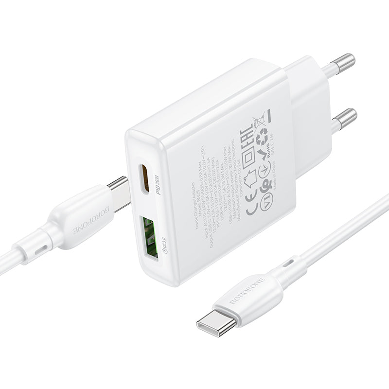 Incarcator Retea Cu Cablu USB-C Borofone BN25 Wish, 30W, 3A, 1 x USB-A - 1 x USB-C