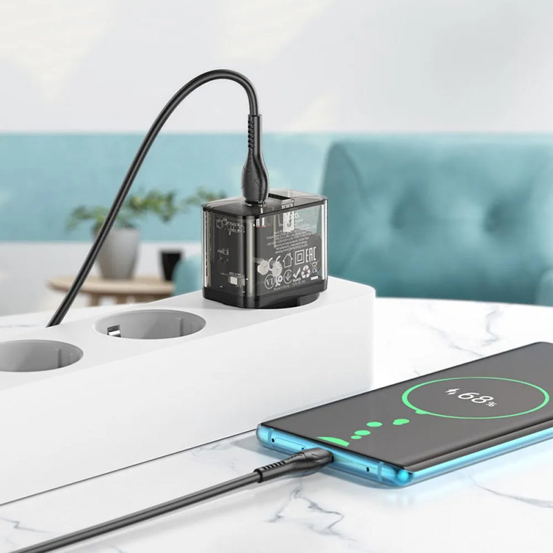 Incarcator Retea Cu Cablu USB-C HOCO N34, 20W, 3A, 1 x USB-A - 1 x USB-C