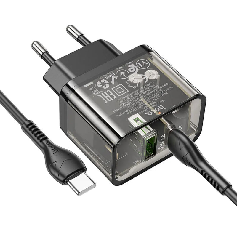 Incarcator Retea Cu Cablu USB-C HOCO N34, 20W, 3A, 1 x USB-A - 1 x USB-C