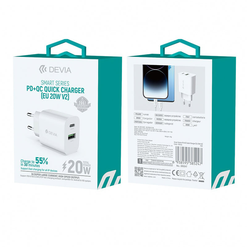 Incarcator Retea DEVIA RLC-389, 20W, 3A, 1 x USB-A - 1 x USB-C