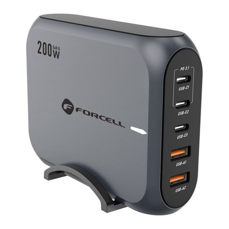 Incarcator Retea Forcell F-ENERGY GaN III VT-51, 200W, 5A, 2 x USB-A - 3 x USB-C