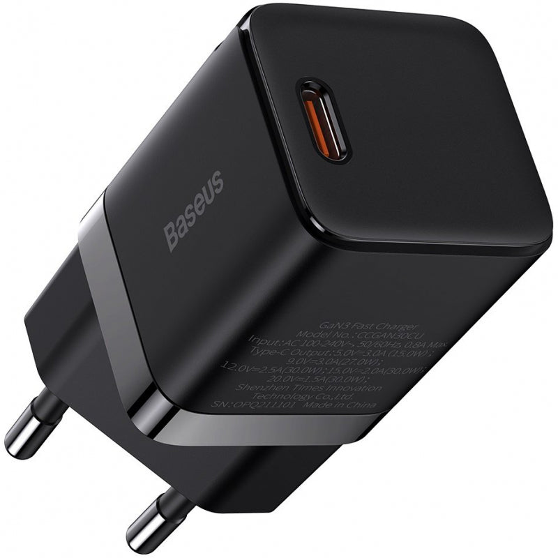 Incarcator Retea Baseus GaN3, 30W, 3A, 1 x USB-C, Negru  CCGN010101