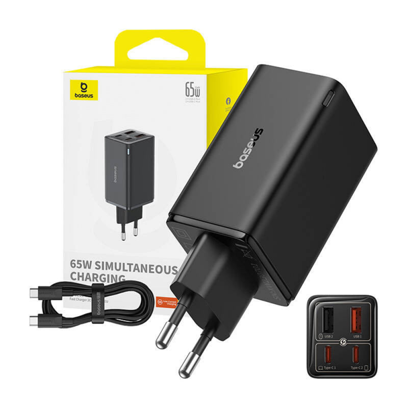 Incarcator Retea USB-C Baseus GaN 6 Pro, 65W, 3.25A, 2 x USB-A - 2 x USB-C, Negru P10162701113-00