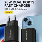 Incarcator Retea WZK WGWCB, 20W, 3A, 1 x USB-A - 1 x USB-C