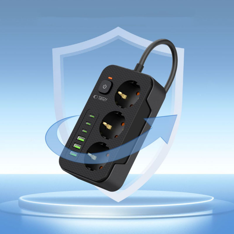 Prelungitor Tech-Protect PC3X6, 3 x Schuko - 3 x USB-A - 3 x USB-C