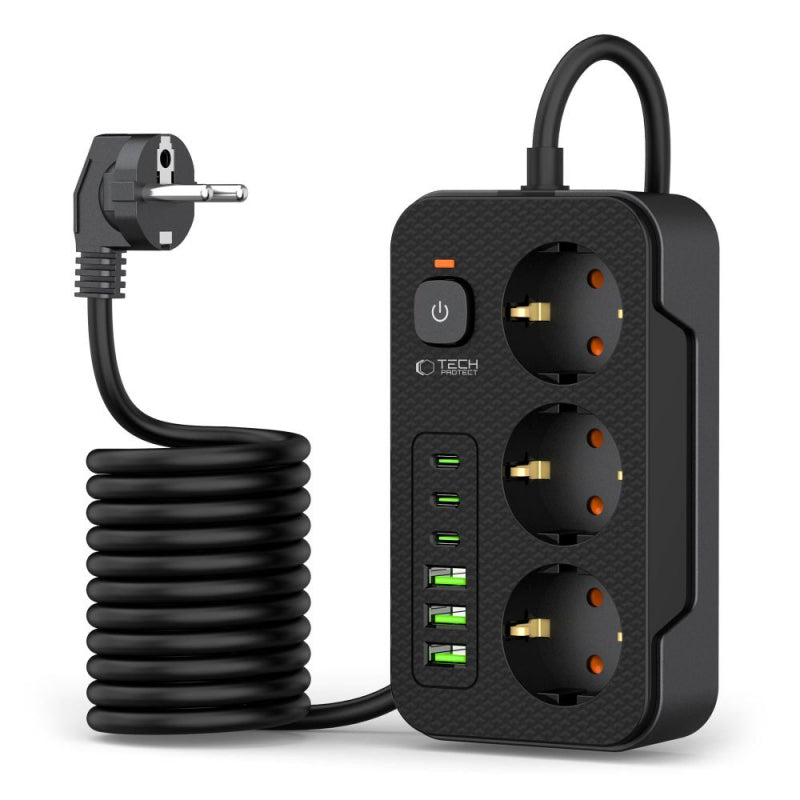 Prelungitor Tech-Protect PC3X6, 3 x Schuko - 3 x USB-A - 3 x USB-C