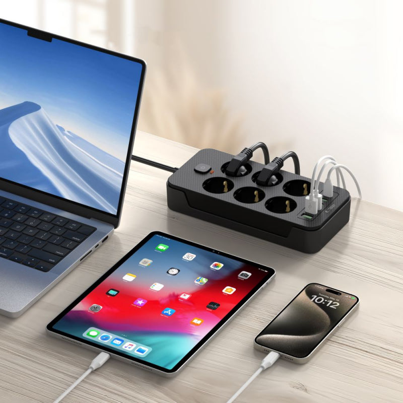 Prelungitor Tech-Protect PC6X6, 6 x Schuko - 3 x USB-A - 3 x USB-C