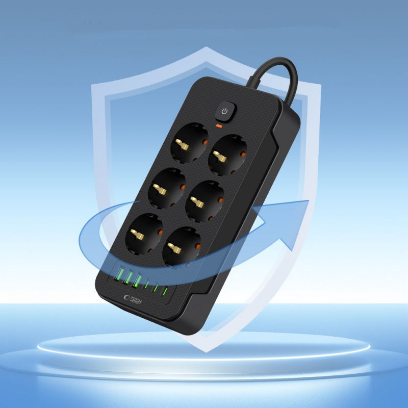 Prelungitor Tech-Protect PC6X6, 6 x Schuko - 3 x USB-A - 3 x USB-C