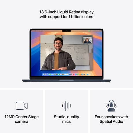 Laptop Apple MacBook Air 13", cu procesor Apple M4, 10 nuclee CPU si 10 nuclee GPU, 24GB RAM, 512GB, Tastatura DE, Midnight