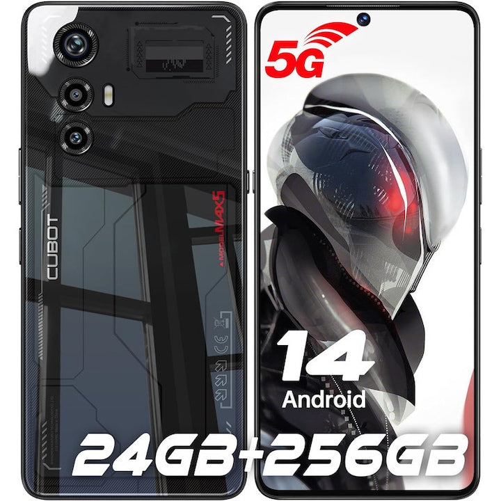 Telefon mobil Cubot MAX 5, 5G, 6.95" FHD+ 144Hz, 24GB RAM (12GB + 12GB extensibil), 256GB ROM, Android 14, MediaTek Dimensity 8200, 100MP + 32MP, NFC, OTG, 5100mAh, Dual SIM