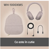 Casti audio Over-Ear Sony WH-1000XM5P, Wireless, Noise Cancelling, Bluetooth 5.2, Autonomie 30 ore, Smoky Pink